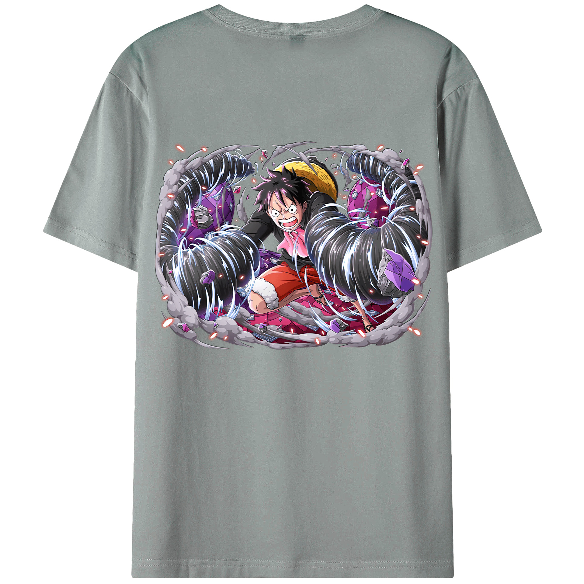 ワンピース モンキー・D・ルフィ ONE PIECE Monkey D. Luffy 綿100％ メンズ半袖Tシャツ（バックプリント） 通気性